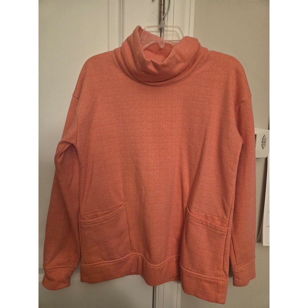 Columbia Women's Lodge Funnel Pullover Peachy-Orange Herringbone Texture Size L